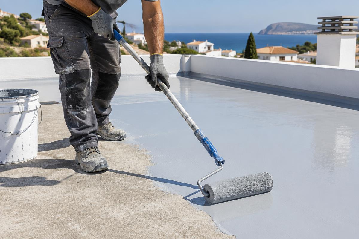 Application d'une résine d'étanchéité liquide sur une terrasse dans le Var